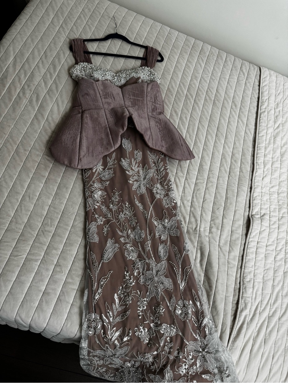Mauve Beaded Peplum Evening Gown